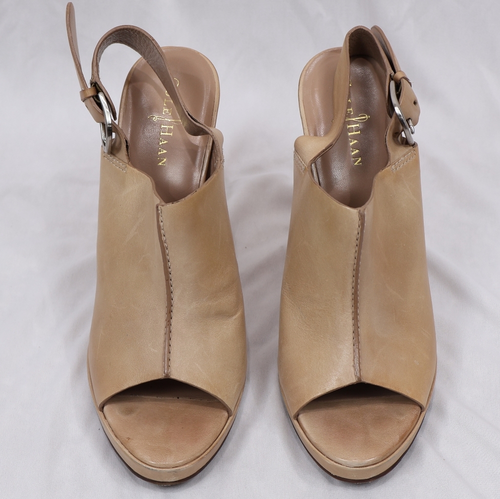 Cole Haan Tan Slingback Peep Toe Heels